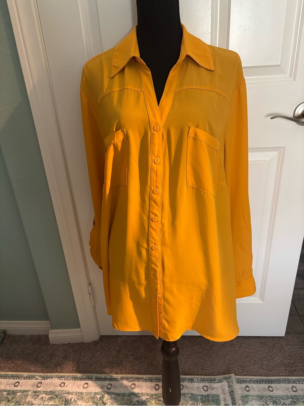 Ashley Stewart Mustard Yellow Button-Front Tunic Blouse